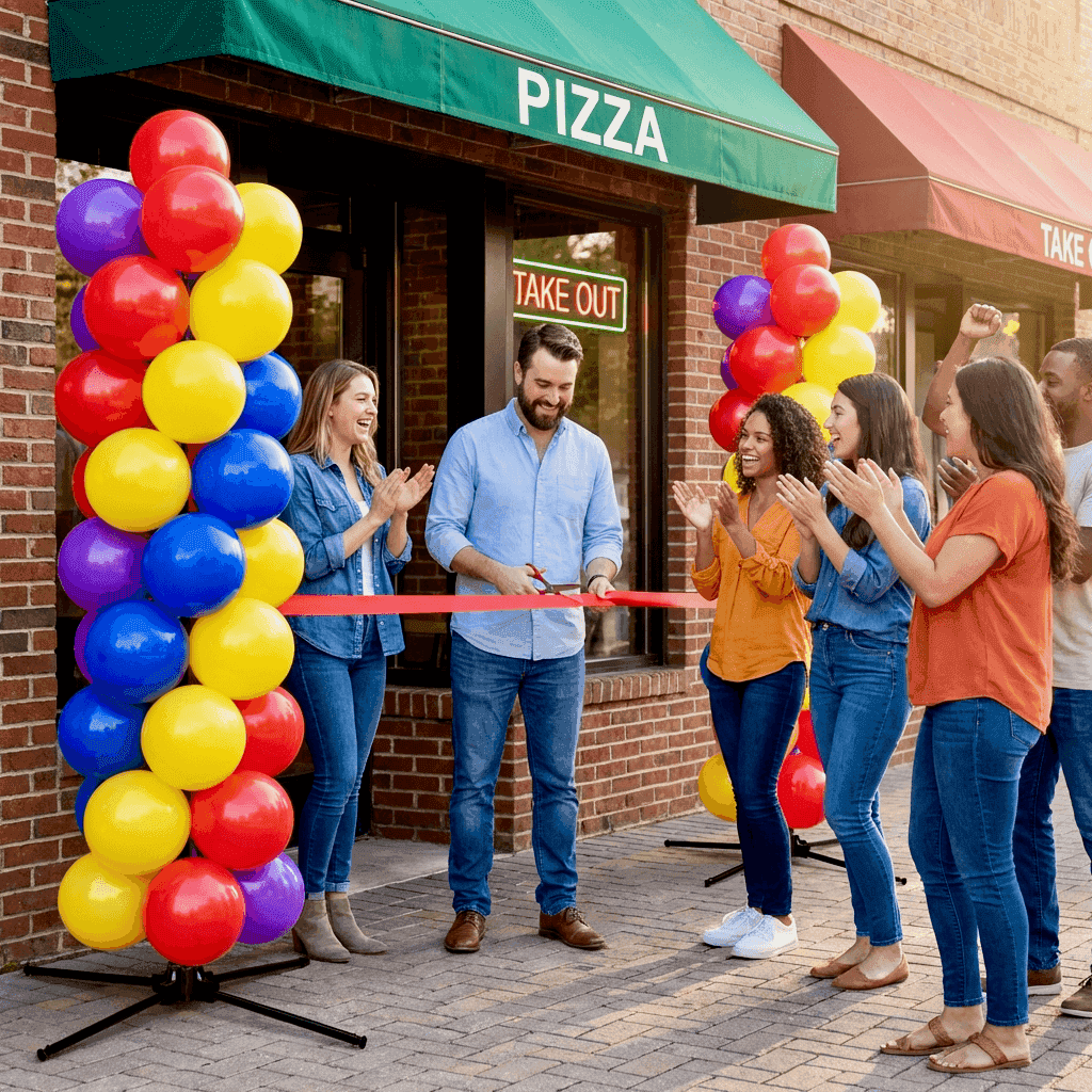 Decoración de globos para apertura de tienda – pilar de globos PilaMania