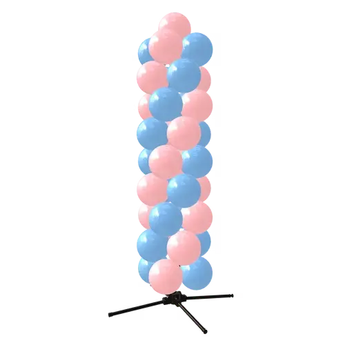 Columna de globos PilaMania en rosa y azul sobre su soporte, sin entorno
